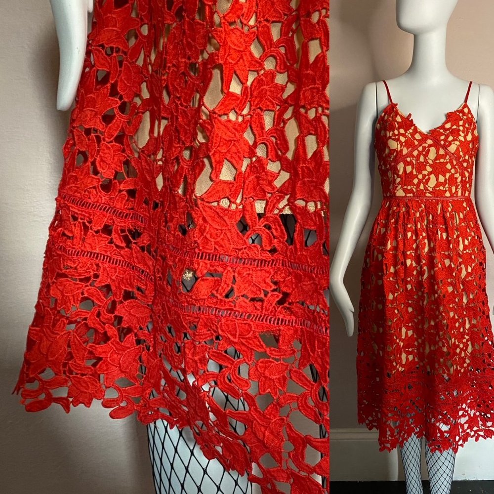 RED LACE SUMMER DRESS Fit and Flare size M